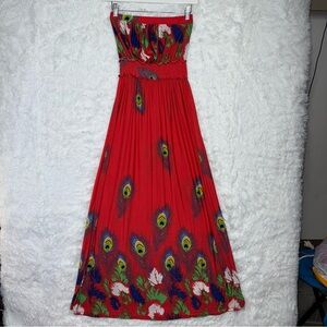 Strapless Peacock Boho Y2K Sundress Summer Maci Dress Cinched Waist Flowy